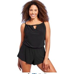 Aqua Green Women's UPF 50 Swim Romper with Pockets One Piece Swimsuit M NWT